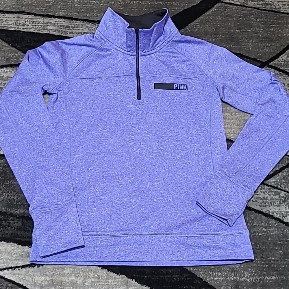 VINTAGE VS PINK ULTIMATE LOGO THUMB-HOLE SLEEVE HALF-ZIP SHIRT JACKET